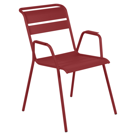 chaise metal, chaise fermob, chaise monceau, fauteuil repas metal, chaise rouge