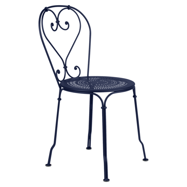 chaise metal, chaise a volute, chaise bleu