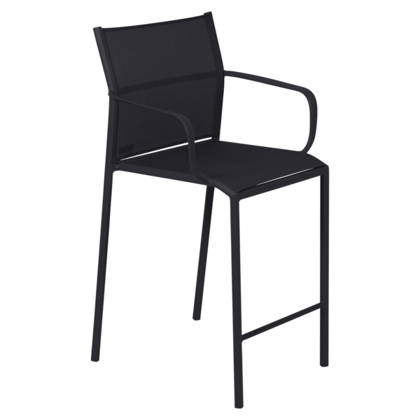 fauteuil de jardin avec accoudoirs, fauteuil avec accoudoirs en métal et toile noir reglisse