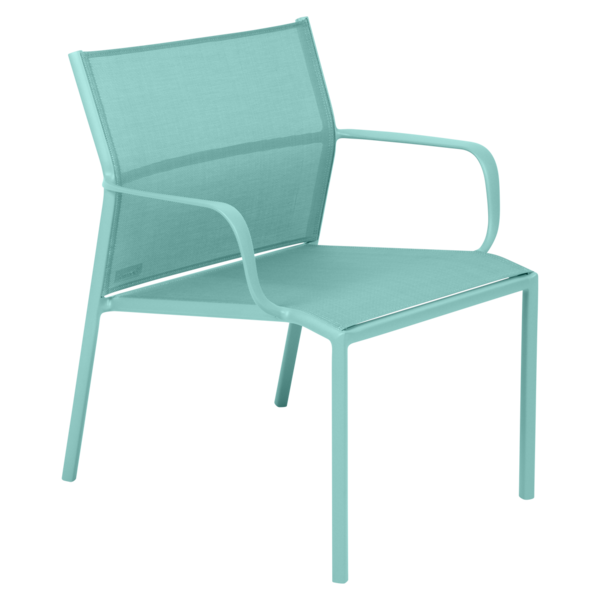 fauteuil bas de jardin, fauteuil bas en métal et toile bleu lagune