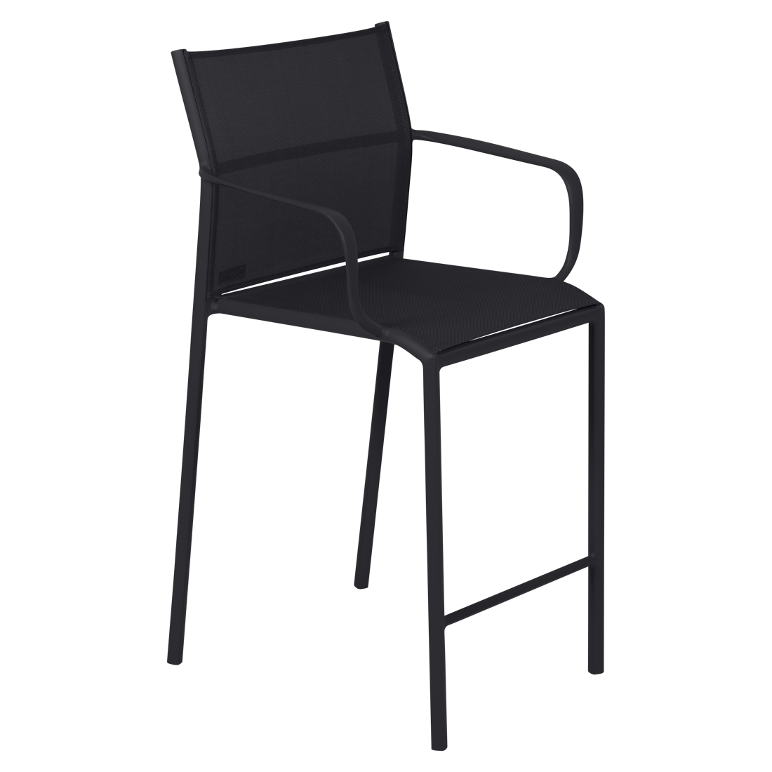fauteuil de jardin avec accoudoirs, fauteuil avec accoudoirs en métal et toile noir reglisse