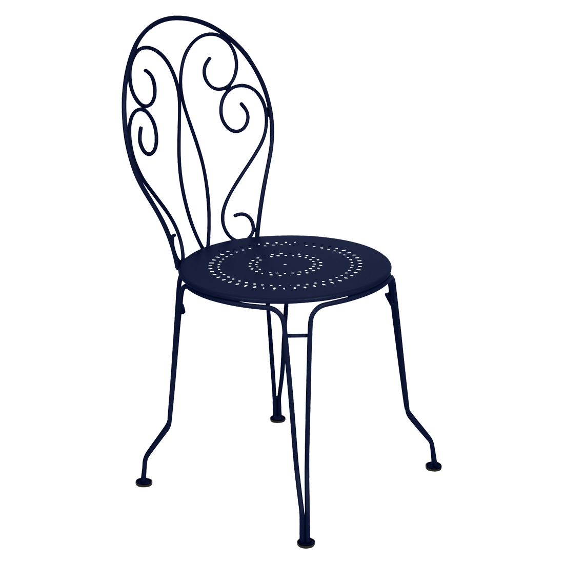 chaise metal, chaise de jardin, chaise a volute, chaise bleu