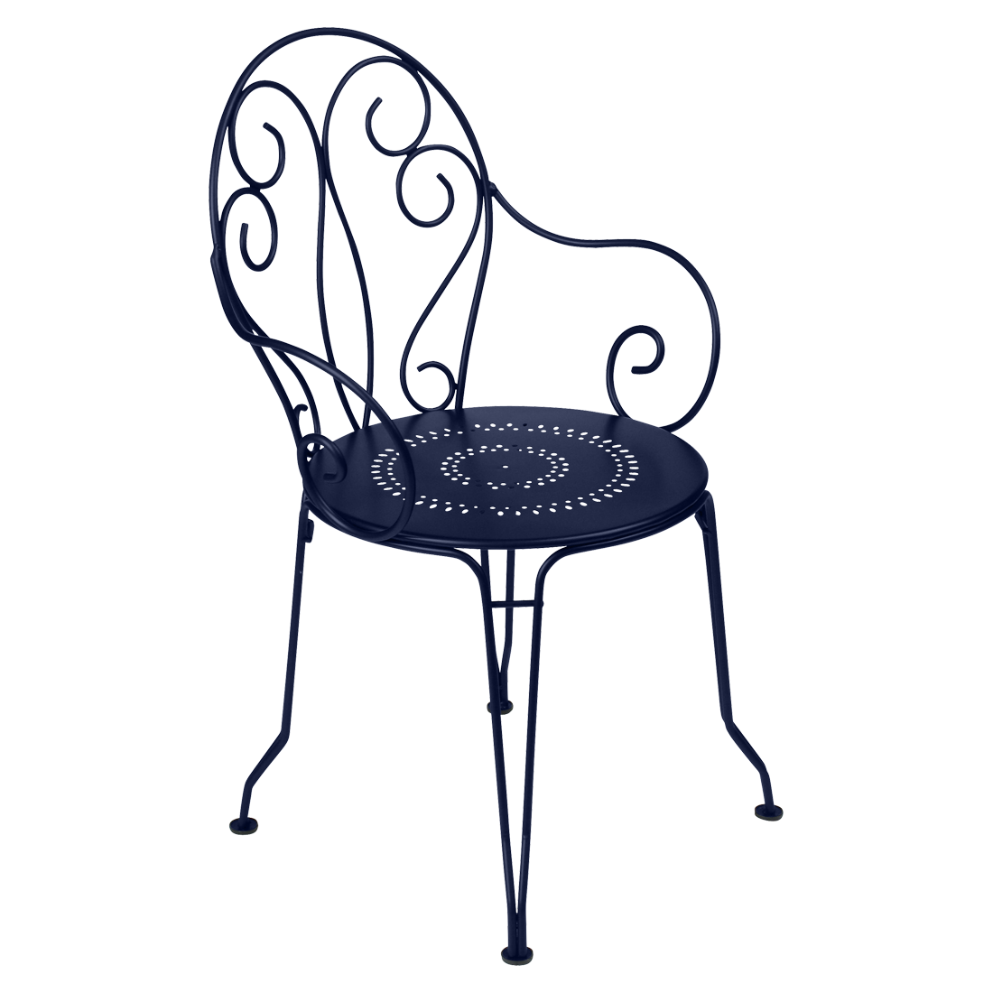 chaise metal, chaise de jardin, chaise a volute, chaise bleu